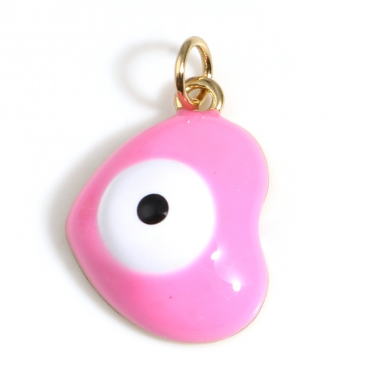 Image de Breloques Religieux en Laiton Cœur Doré Rose Œil Mauvais Émail 22mm x 14mm, 1 Pièce