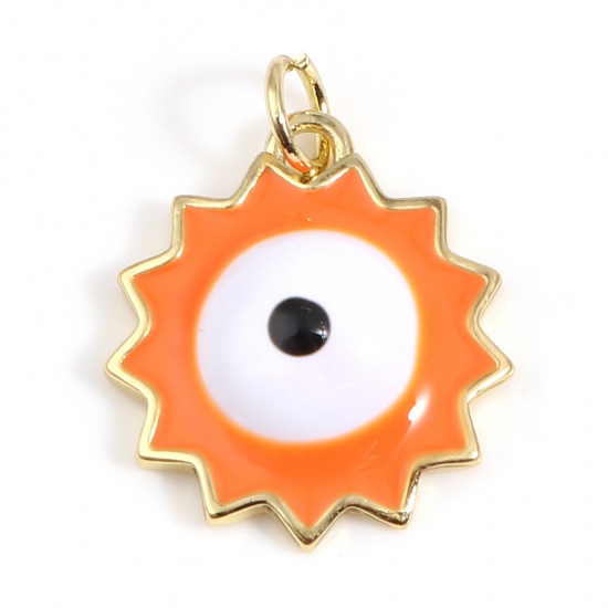Picture of Brass Religious Charms Gold Plated Orange Sun Evil Eye Enamel 22mm x 17mm, 1 Piece                                                                                                                                                                            