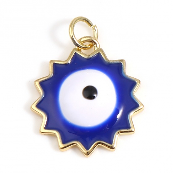 Picture of Brass Religious Charms Gold Plated Dark Blue Sun Evil Eye Enamel 22mm x 17mm, 1 Piece                                                                                                                                                                         