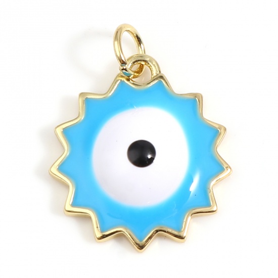 Picture of Brass Religious Charms Gold Plated Blue Sun Evil Eye Enamel 22mm x 17mm, 1 Piece                                                                                                                                                                              