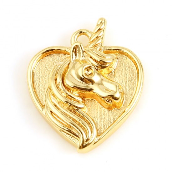 Picture of Brass Valentine's Day Charms Heart 18K Real Gold Plated Horse 13mm x 11mm, 1 Piece                                                                                                                                                                            