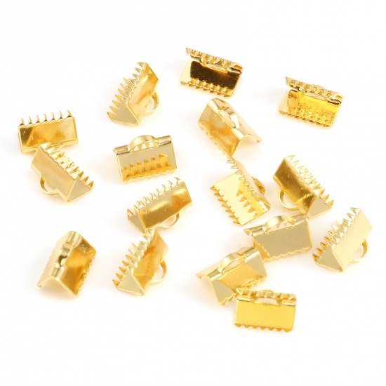 Bild von Messing Endstücke 18K Echtgold plattiert Rechteck 10mm x 7mm, 10 Stück