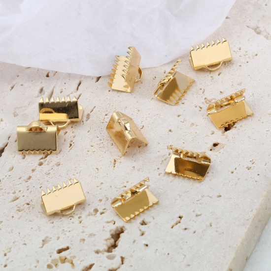 Bild von Messing Endstücke 18K Echtgold plattiert Rechteck 10mm x 7mm, 10 Stück