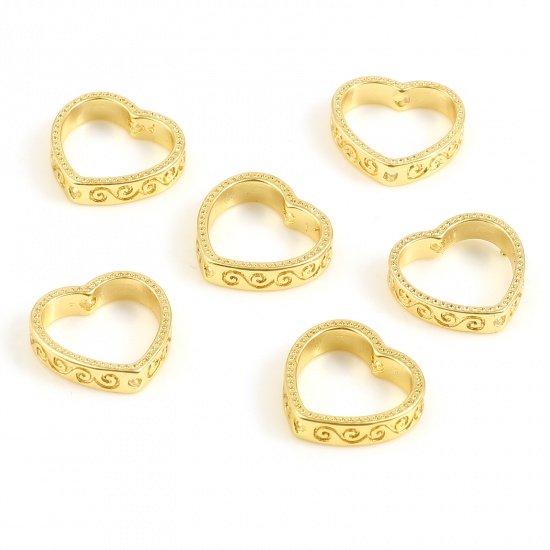 Picture of Brass Beads Frames 18K Real Gold Plated Heart (Fit 8mm Bead) 12mm x 12mm, 3 PCs                                                                                                                                                                               