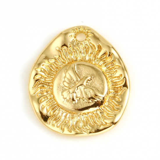 Picture of Brass Charms Oval 18K Real Gold Plated Eagle 19mm x 17mm, 1 Piece                                                                                                                                                                                             