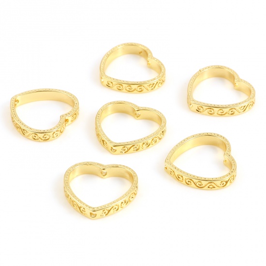 Picture of Brass Beads Frames 18K Real Gold Plated Heart (Fit 10mm Bead) 15mm x 14mm, 3 PCs                                                                                                                                                                              
