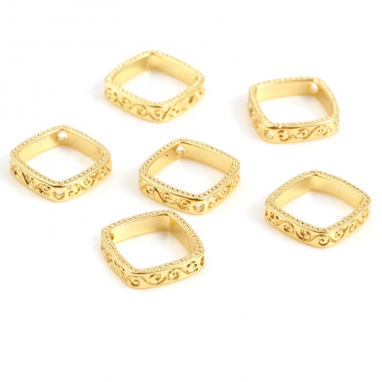 Picture of Brass Beads Frames 18K Real Gold Plated Rhombus (Fit 8mm Bead) 12.5mm x 12.5mm, 3 PCs                                                                                                                                                                         