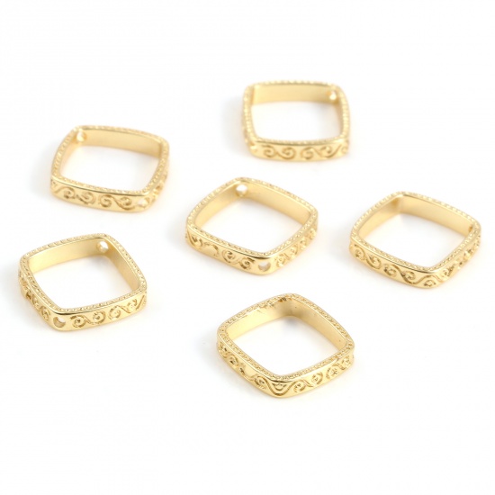 Picture of Brass Beads Frames 18K Real Gold Plated Rhombus (Fit 10mm Bead) 15mm x 15mm, 3 PCs                                                                                                                                                                            