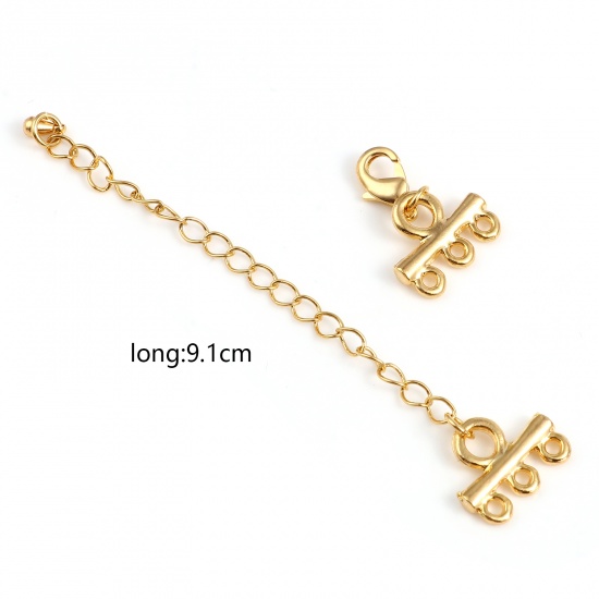 Picture of Brass Extender Chain With Chandelier Connectors 18K Real Gold Plated Drop 9.1cm, 1 Piece                                                                                                                                                                      