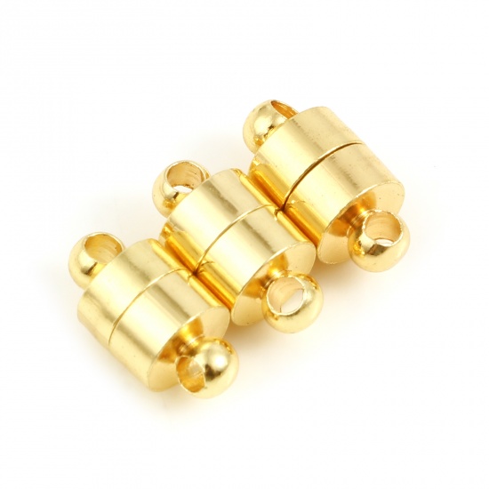 Bild von Messing Magnetverschluss 18K Echtgold plattiert Zylinder 12mm x 6mm, 2 Sets