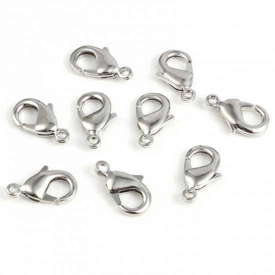 Picture of Brass Lobster Clasp Findings Real Platinum Plated 19mm x 11mm, 5 PCs