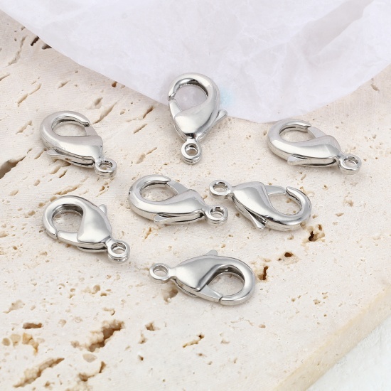 Picture of Brass Lobster Clasp Findings Real Platinum Plated 19mm x 11mm, 5 PCs