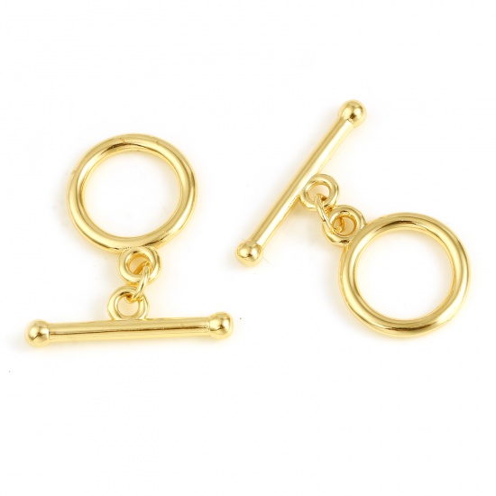 Picture of Brass Toggle Clasps 18K Real Gold Plated Round 26mm x 23mm, 2 Sets                                                                                                                                                                                            