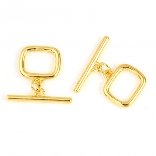 Picture of Brass Toggle Clasps 18K Real Gold Plated Rectangle 22mm x 21mm, 2 Sets                                                                                                                                                                                        