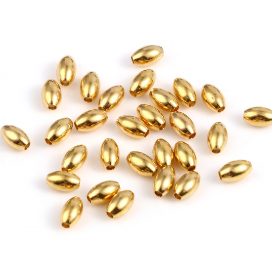Picture of Brass Beads 18K Real Gold Plated Oval About 5mm x 3mm, Hole: Approx 1mm, 10 PCs                                                                                                                                                                               