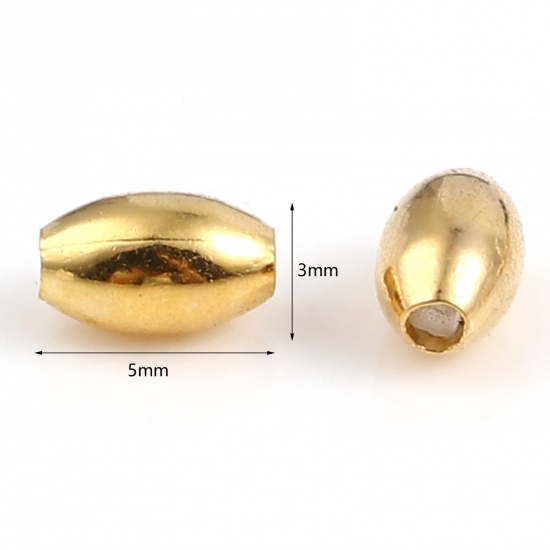 Picture of Brass Beads 18K Real Gold Plated Oval About 5mm x 3mm, Hole: Approx 1mm, 10 PCs                                                                                                                                                                               