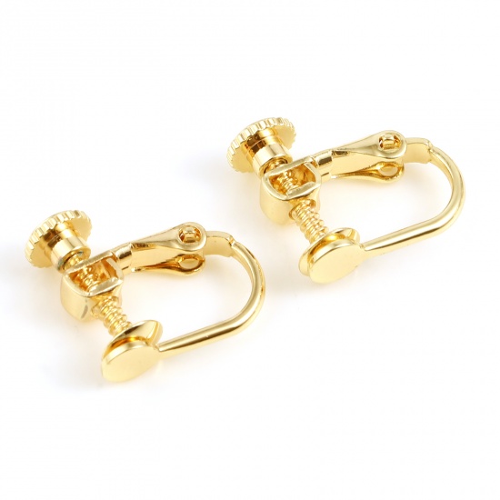 Picture of Brass Non Piercing Clip-on Earrings 18K Real Gold Plated U-shaped Glue On (Fits 4mm Dia.) 13mm x 12mm, 4 PCs                                                                                                                                                  