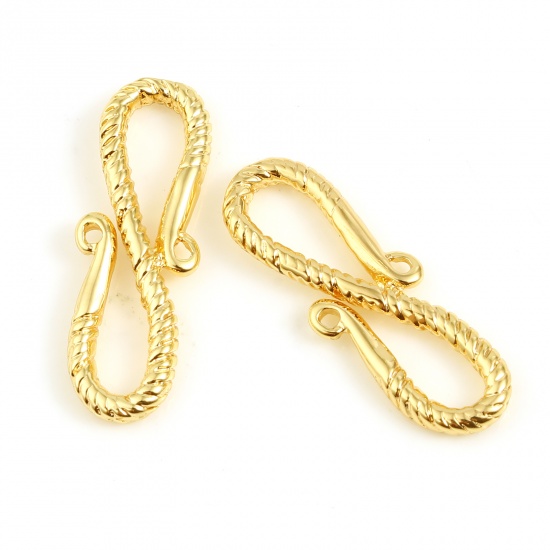 Picture of Brass Hook Clasps 18K Real Gold Plated Infinity Symbol 22mm x 8mm, 5 Sets                                                                                                                                                                                     