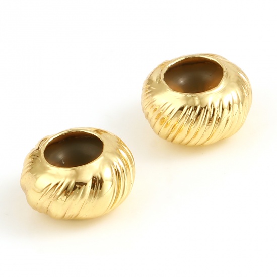 Picture of Brass & Silicone Slider Clasp Beads 18K Real Gold Plated Round Stripe About 8mm Dia, Hole: Approx 1.9mm, 5 PCs                                                                                                                                                