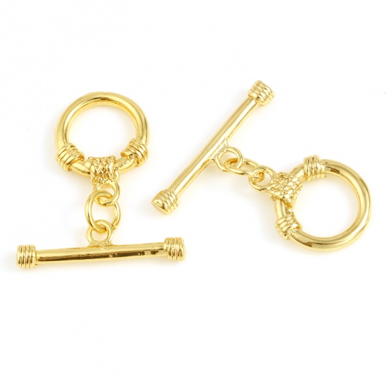 Picture of Brass Toggle Clasps 18K Real Gold Plated Round 20mm x 20mm, 2 Sets                                                                                                                                                                                            