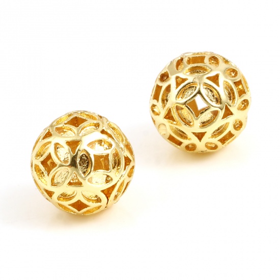Picture of Brass Beads 18K Real Gold Plated Round Money Sign About 10mm Dia, Hole: Approx 1.3mm, 5 PCs                                                                                                                                                                   