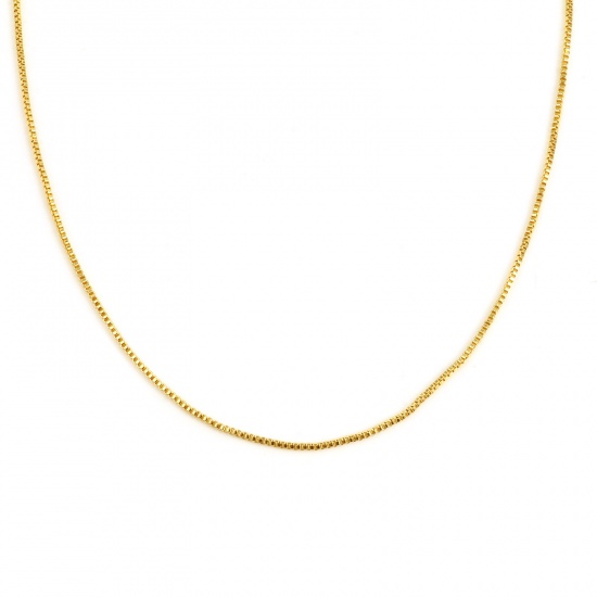 Picture of Brass Necklace Box Chain 18K Real Gold Plated 46cm(18 1/8") long, 1 Piece                                                                                                                                                                                     