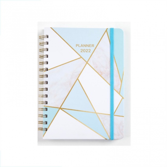 Picture of Blue - Geometric Marbling Paper 2022 Schedule Daily Plan Wirebound Spiral Notebook 15.5x21.5cm, 1 Copy（136 Pages/Copy）