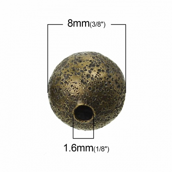 Picture of Brass Spacer Beads Round Antique Bronze About 8.0mm( 3/8") Dia, Hole:Approx 1.6mm, 100 PCs