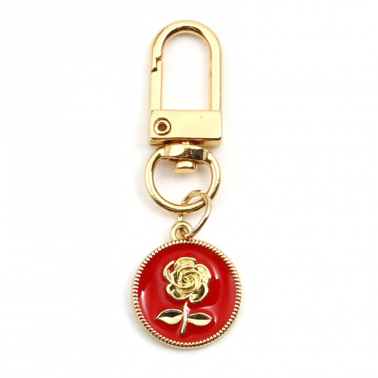 Immagine di San Valentino Anello Portachiavi Oro Placcato Rosso Tondo Rosa 5.8cm, 1 Serie