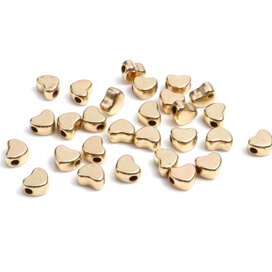 Picture of Zinc Based Alloy Valentine's Day Spacer Beads Heart KC Gold Plated About 7mm x 6mm, Hole: Approx 1.9mm, 20 PCs