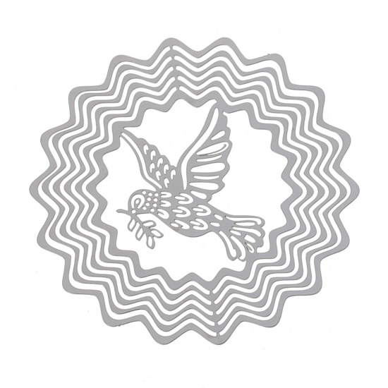 Immagine di Acciaio Inossidabile Cabochon per Abbellimento Tondo Tono Argento Filigrana Piccone Disegno 50mm x 49mm, 10 Pz