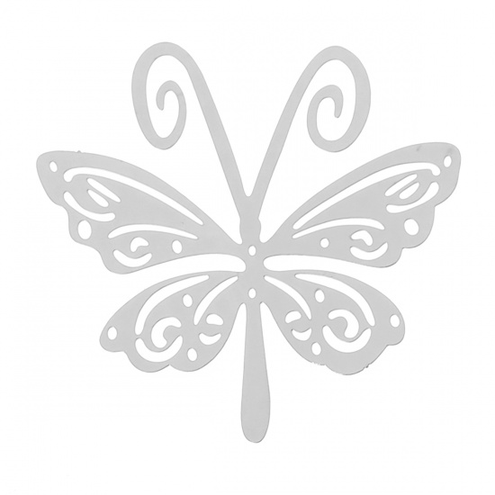 Immagine di Acciaio Inossidabile Cabochon per Abbellimento Farfalla Tono Argento Filigrana 44mm x 44mm, 10 Pz