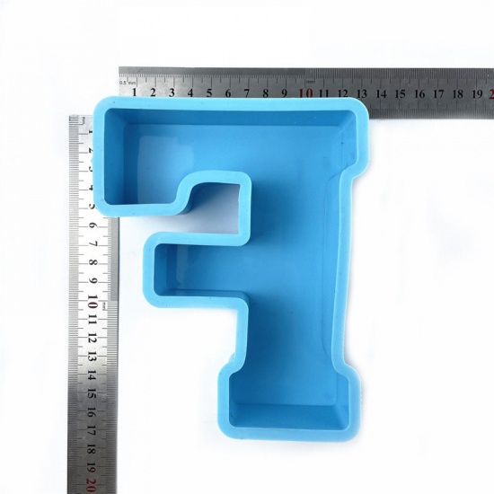Immagine di Silicone Muffa della Resina per Gioielli Rendendo Lettera Lettere " F " Blu 16.3cm x 12.9cm, 1 Pz