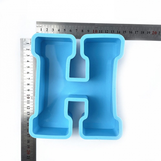 Immagine di Silicone Muffa della Resina per Gioielli Rendendo Lettera Lettere " H " Blu 16.5cm x 14.5cm, 1 Pz