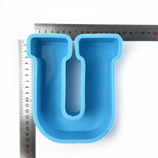 Immagine di Silicone Muffa della Resina per Gioielli Rendendo Lettera Lettere " U " Blu 16.3cm x 14.3cm, 1 Pz