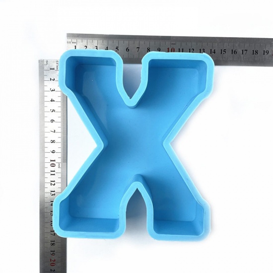 Immagine di Silicone Muffa della Resina per Gioielli Rendendo Lettera Lettere " X " Blu 16.3cm x 13.5cm, 1 Pz