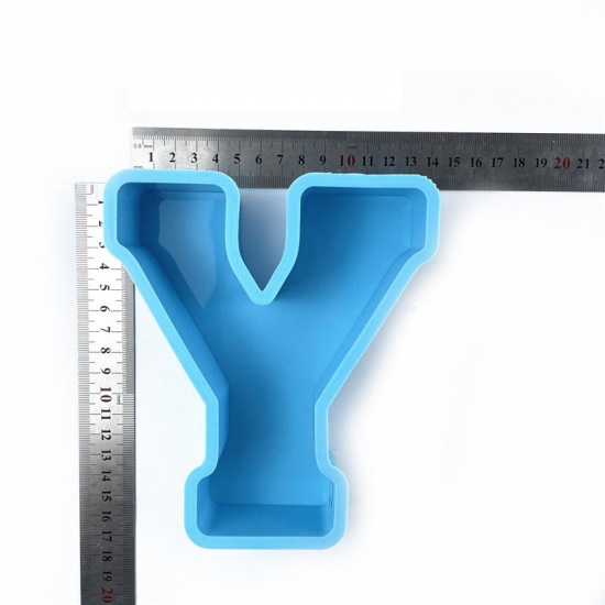 Immagine di Silicone Muffa della Resina per Gioielli Rendendo Lettera Lettere " Y " Blu 16.5cm x 14cm, 1 Pz