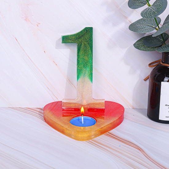 Picture of Silicone Resin Mold For Jewelry Making Candlestick Decoration Number Message " 1 " White 13.5cm x 7cm, 1 Piece