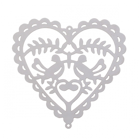 Immagine di Acciaio Inossidabile Connettore Accessori Cuore Tono Argento Uccello  Disegno Filigrana 50mm x 50mm, 10 Pz