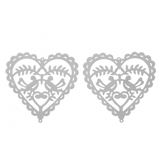 Immagine di Acciaio Inossidabile Connettore Accessori Cuore Tono Argento Uccello  Disegno Filigrana 50mm x 50mm, 10 Pz