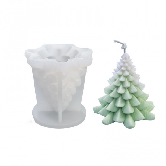 Picture of Silicone Resin Mold For Jewelry Making Aromatherapy Christmas Tree White 8.5cm x 8.5cm, 1 Piece