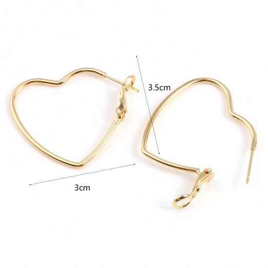 Picture of Brass Valentine's Day Hoop Earrings 18K Real Gold Plated Heart 35mm x 30mm, 2 PCs