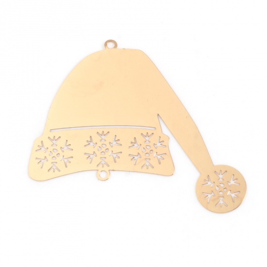 Picture of Brass Filigree Stamping Connectors Christmas Hats Gold Plated Snowflake 52mm x 45mm, 5 PCs                                                                                                                                                                    