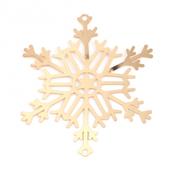 Picture of Brass Filigree Stamping Connectors Christmas Snowflake Gold Plated 50mm x 43mm, 5 PCs                                                                                                                                                                         