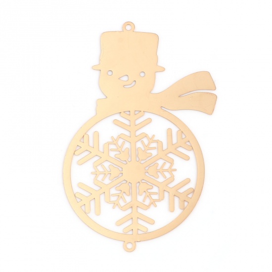 銅 透かしパーツ コネクター クリスマス雪だるま 金メッキ スノーフレーク 62mm x 41mm、 5 個 の画像