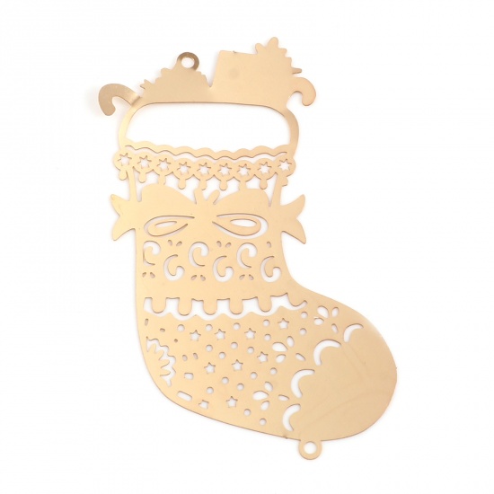 Picture of Brass Filigree Stamping Connectors Christmas Stocking Gold Plated Filigree 63mm x 44mm, 5 PCs                                                                                                                                                                 