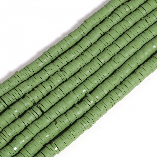 Picture of Polymer Clay Katsuki Beads Heishi Beads Disc Beads Round Olive Green About 6mm Dia, Hole: Approx 2mm, 39.5cm(15 4/8") long, 5 Strands (Approx 350 PCs/Strand)