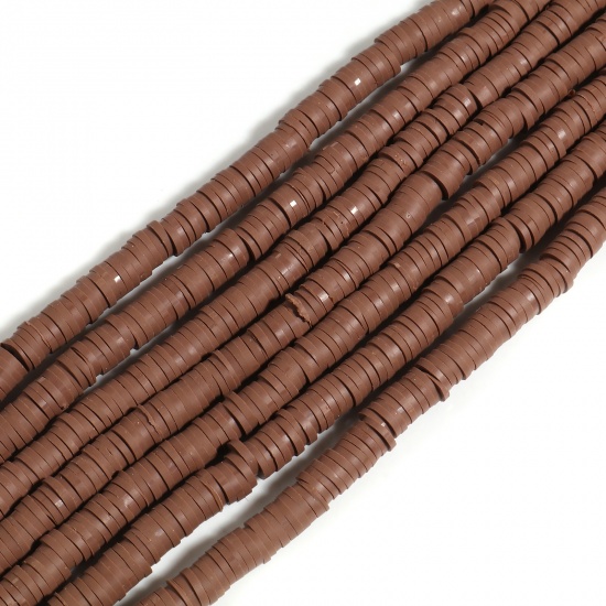 Picture of Polymer Clay Katsuki Beads Heishi Beads Disc Beads Round Light Brown About 6mm Dia, Hole: Approx 2mm, 39.5cm(15 4/8") long, 5 Strands (Approx 350 PCs/Strand)
