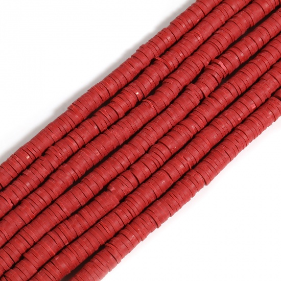 Picture of Polymer Clay Katsuki Beads Heishi Beads Disc Beads Round Dark Red About 6mm Dia, Hole: Approx 2mm, 39.5cm(15 4/8") long, 5 Strands (Approx 350 PCs/Strand)