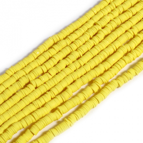 Picture of Polymer Clay Katsuki Beads Heishi Beads Disc Beads Round Yellow About 6mm Dia, Hole: Approx 2mm, 39.5cm(15 4/8") long, 5 Strands (Approx 350 PCs/Strand)